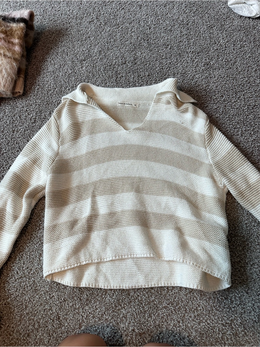moon & madison Cream and Tan Striped Knit Sweater
